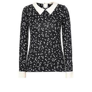 Orla Kiely Black White Floral Collar Blouse Top